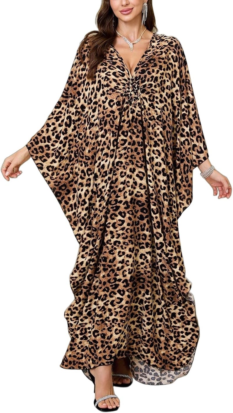 KEYLORTING Women’s Kaftan Beach Cover Up Dress Plus Size Summer Swimsuit Loungewear Maxi Dress - Image 1